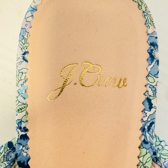 J Crew Shoes Women 8 Blue Green Floral Ruffle Trim Mule Flat Pointed Toe Slip On - Picture 10 of 12